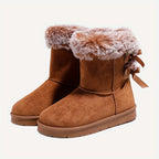 Women's ankle winter boots with faux fur cuffs and side bows