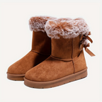 Women's ankle winter boots with faux fur cuffs and side bows