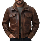 Men's aviator jacket with zip front, spread collar and ribbed cuffs