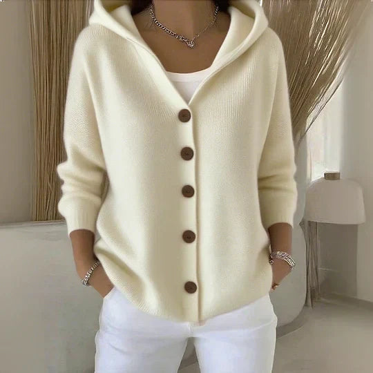 Women's hooded button cardigan with long sleeves