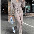 Women's knit cardigan and wide-leg trousers co-ord set