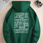 Men's hooded sweatshirt with large outlined text print on the back