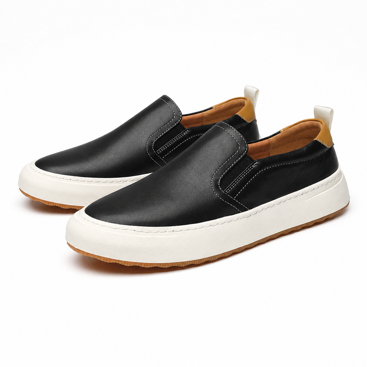 Slip-on loafers with rounded toes, contrast soles and heel pull tabs