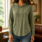 Women's plain hoodie with drawstring hood and front pockets