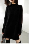 Women's ribbed turtleneck sweater dress with long sleeves and mini length
