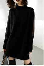 Women's ribbed turtleneck sweater dress with long sleeves and mini length