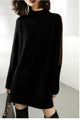 Women's ribbed turtleneck sweater dress with long sleeves and mini length