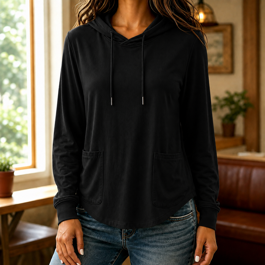 Women's plain hoodie with drawstring hood and front pockets