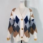 Women's geometric knit cardigan with buttons and long sleeves