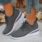 Women's knit-look lace-up sneakers with round toes and platform soles
