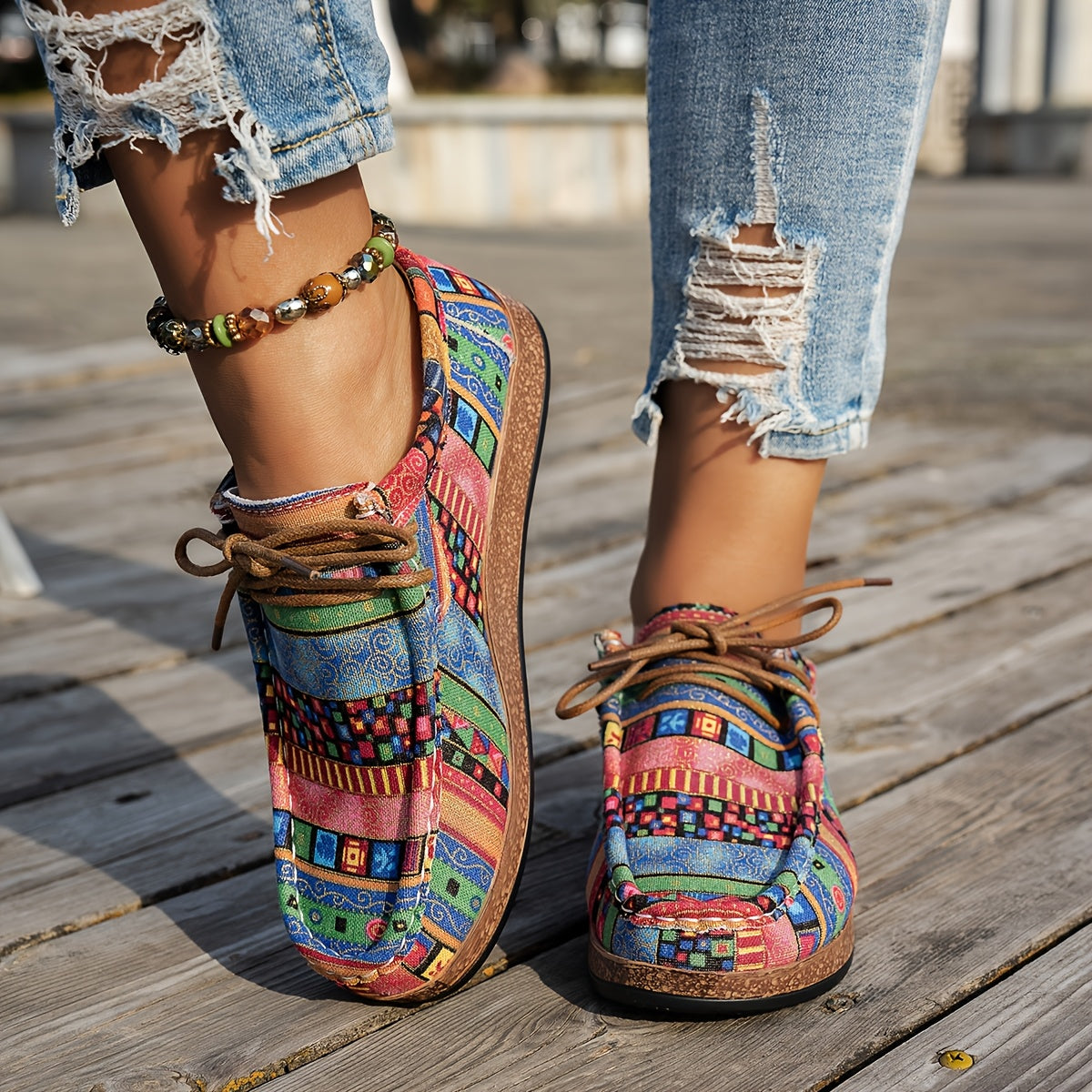 Women's multicolour patchwork sneakers with geometric panels