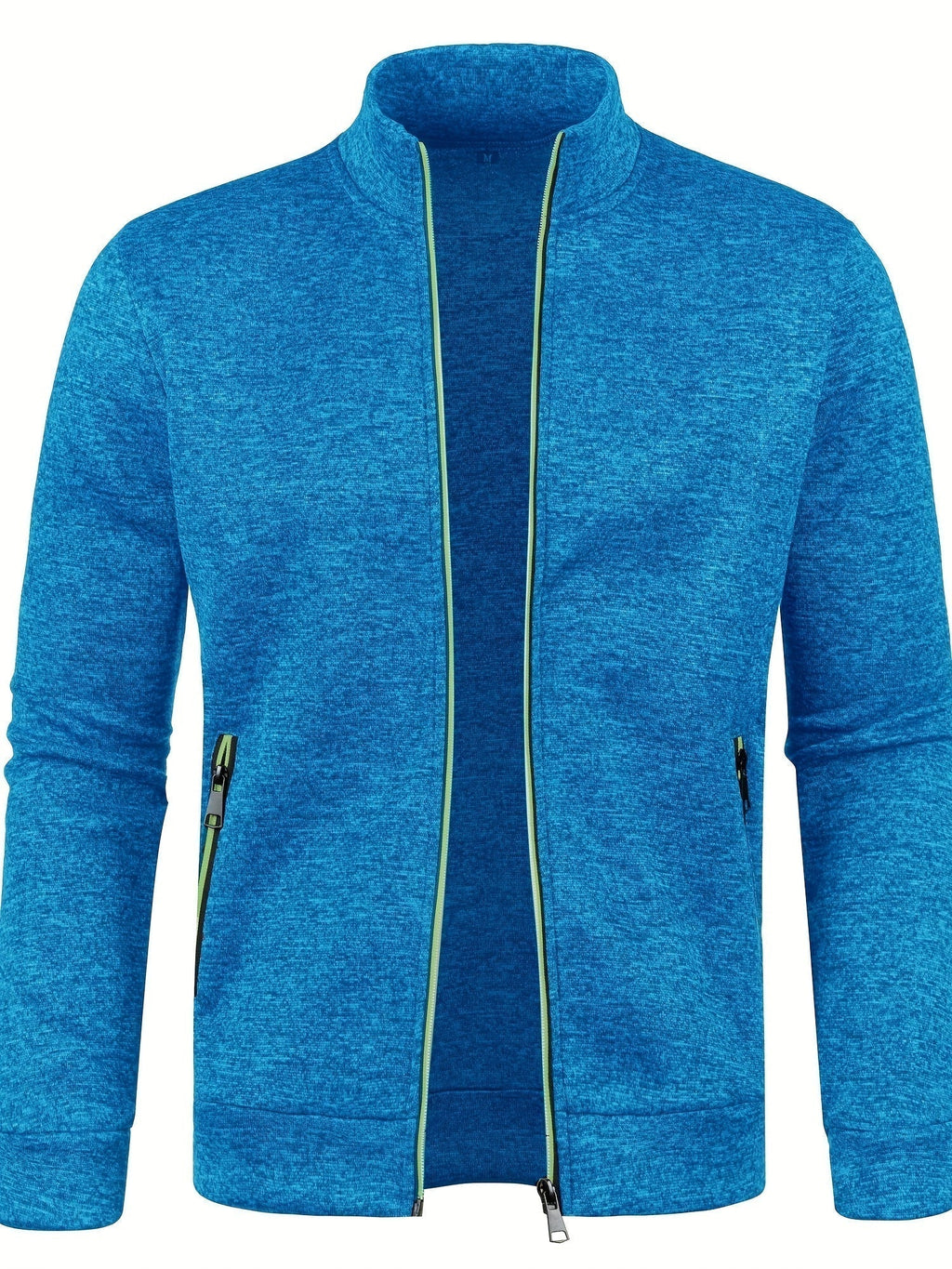 Men's textured zip-up cardigan with stand collar and zipped pockets