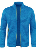 Men's textured zip-up cardigan with stand collar and zipped pockets