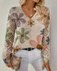 Women's multicolour floral V-neck sweater with openwork sleeves
