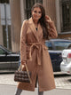 Women's long open-front coat with lapel collar and side pockets