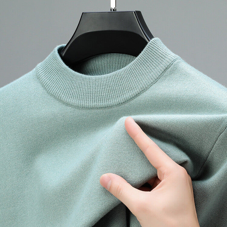 Unisex plain knitted jumper with ribbed crew neckline and long sleeves