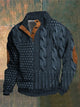 Men's patterned cable knit sweater with button collar