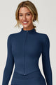 Women's fitted cropped jacket with high collar and front zip
