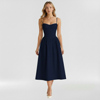 Women's floral corset midi dress with sweetheart neckline and spaghetti straps