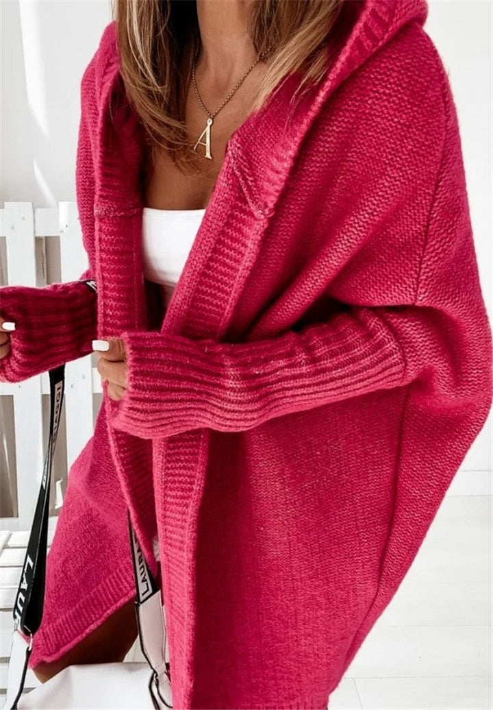 Women's oversized hooded cardigan with batwing sleeves and ribbed trims
