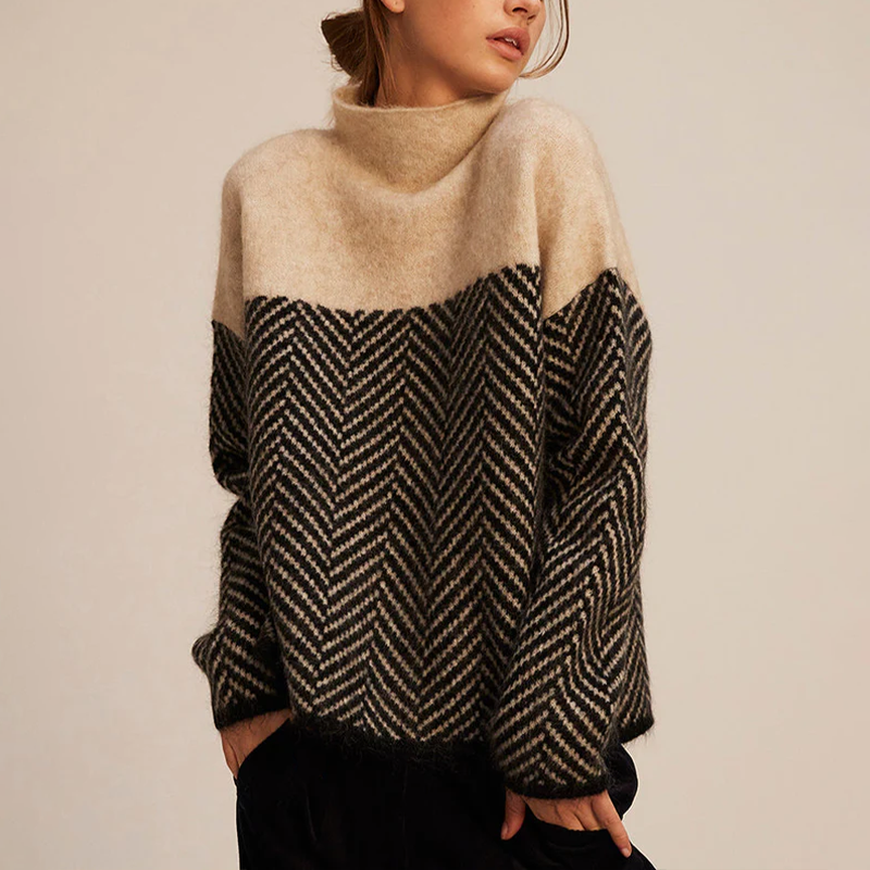 Women's chevron high neck oversized sweater