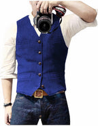 Men's sleeveless button front waistcoat with V-neck and four pockets