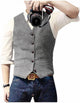 Men's sleeveless button front waistcoat with V-neck and four pockets