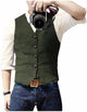 Men's sleeveless button front waistcoat with V-neck and four pockets