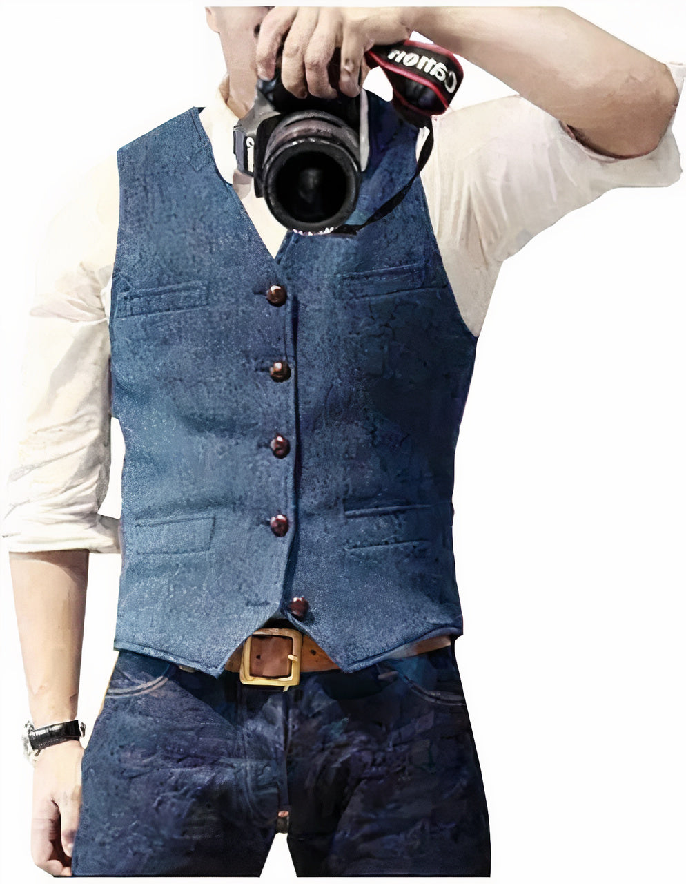 Men's sleeveless button front waistcoat with V-neck and four pockets