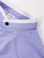 Men's long-sleeve grandad collar shirt with contrast cuff and chest pocket trims