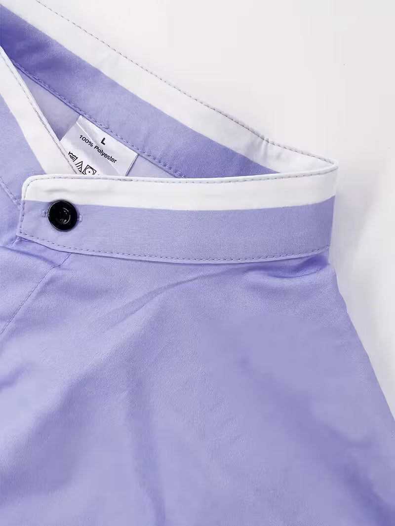 Men's long-sleeve grandad collar shirt with contrast cuff and chest pocket trims