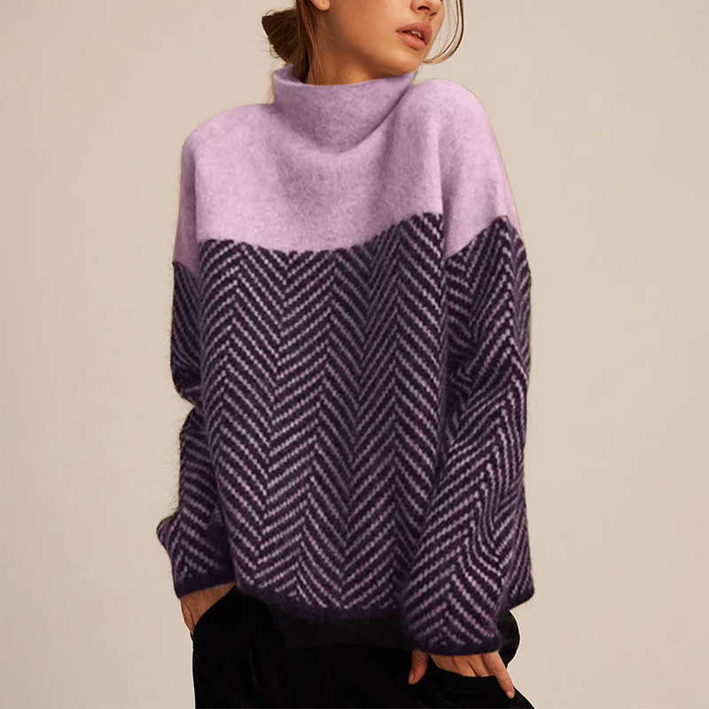 Women's chevron high neck oversized sweater