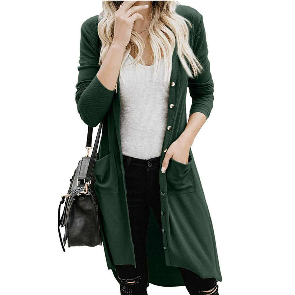 Women's longline button front cardigan with pockets