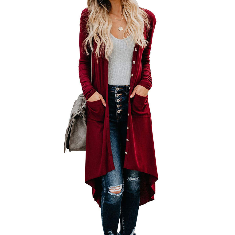 Women's longline button front cardigan with pockets