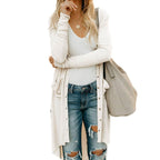 Women's longline button front cardigan with pockets