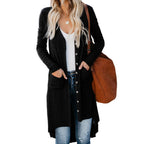 Women's longline button front cardigan with pockets