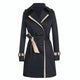 Women's double-breasted belted trench coat with contrast trim