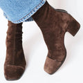 Women's square-toe ankle boots with block heels and side zips