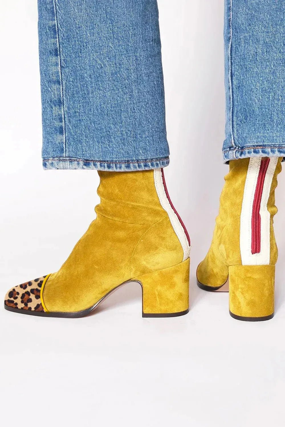 Women's square-toe ankle boots with block heels and side zips