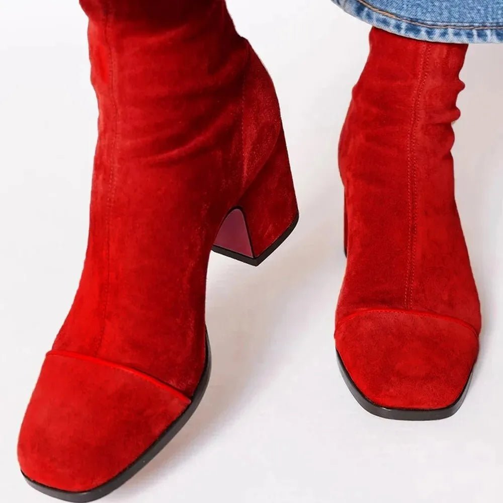 Women's square-toe ankle boots with block heels and side zips
