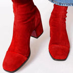 Women's square-toe ankle boots with block heels and side zips