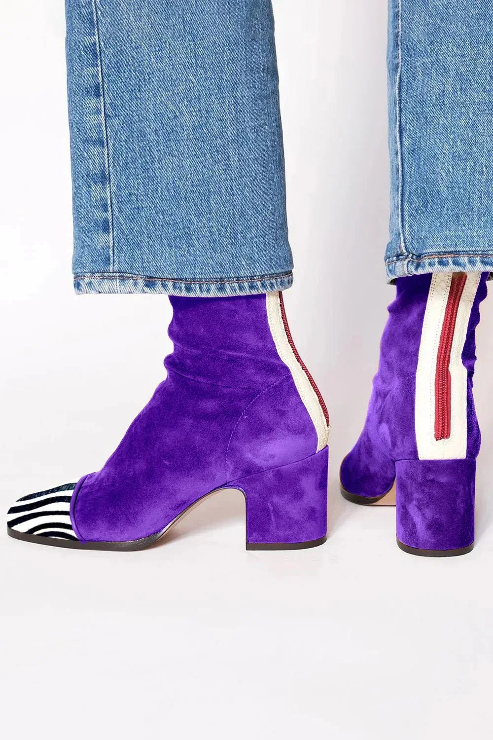 Women's square-toe ankle boots with block heels and side zips