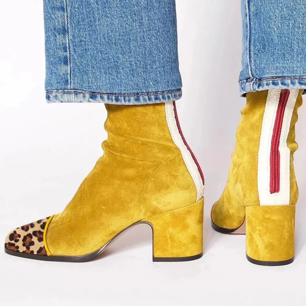 Women's square-toe ankle boots with block heels and side zips