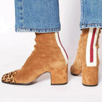 Women's square-toe ankle boots with block heels and side zips