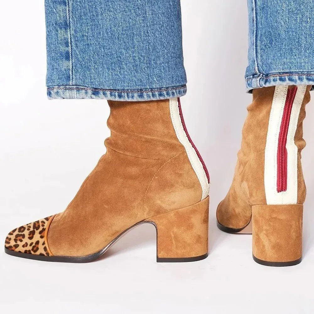 Women's square-toe ankle boots with block heels and side zips