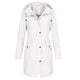 Women's longline hooded raincoat with zip and snap-button front