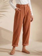 Women's high-waisted corduroy trousers with straight legs and cuffs
