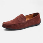 Men's slip-on suede loafers with moccasin stitching