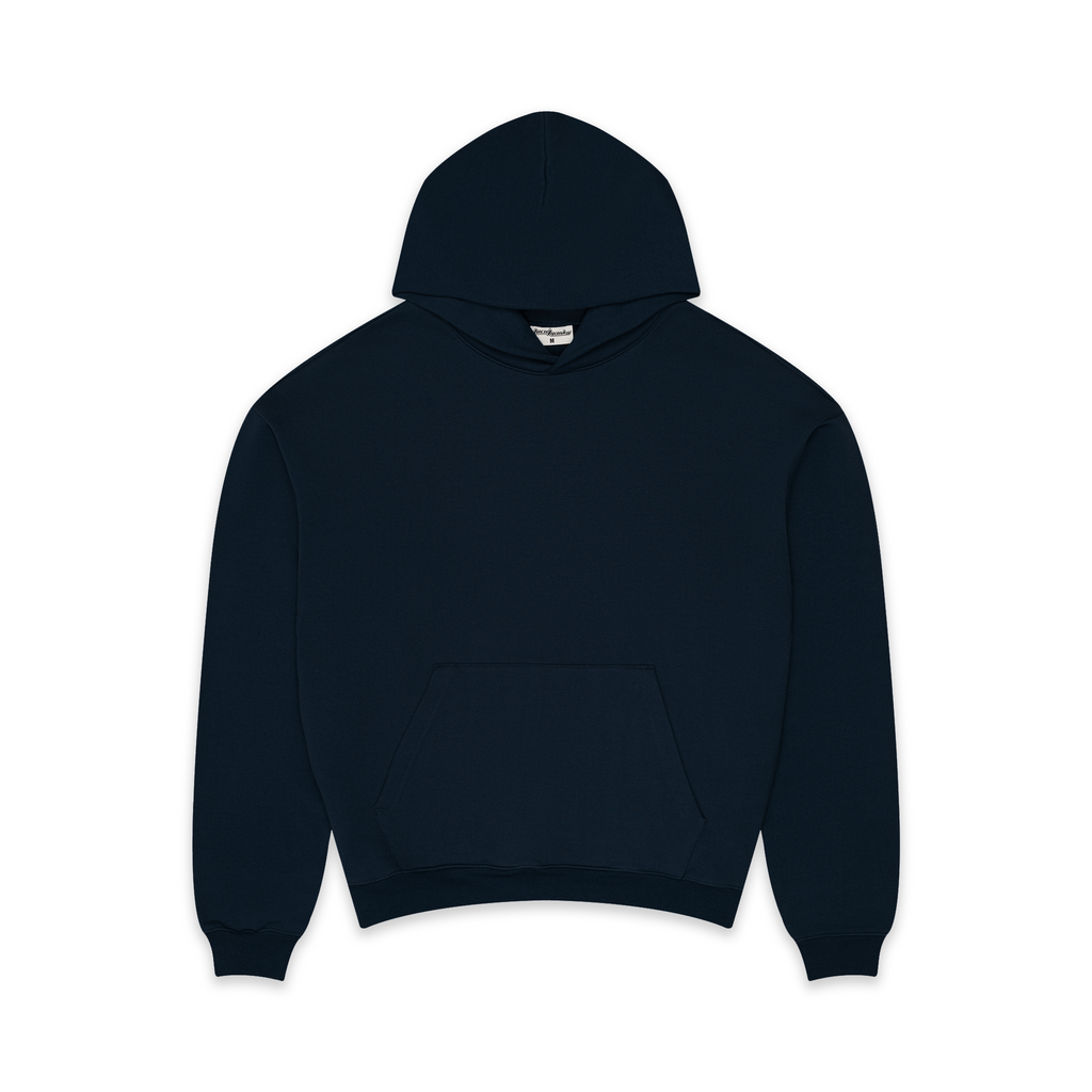 Dark navy men's core hoodie with hood and long sleeves