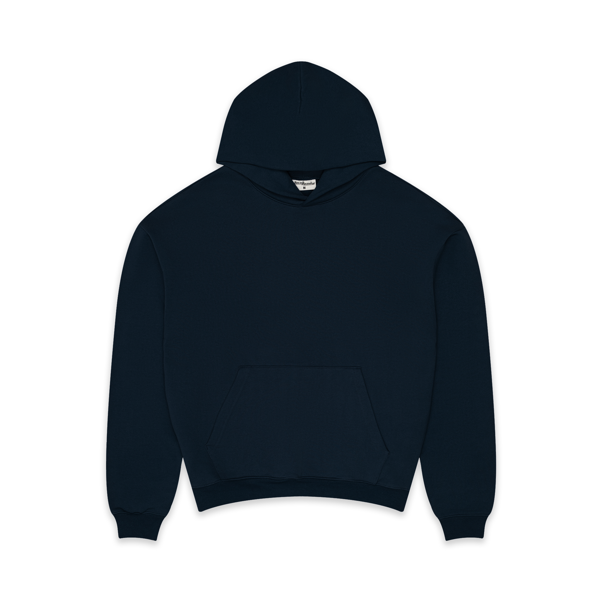 Dark navy men's core hoodie with hood and long sleeves